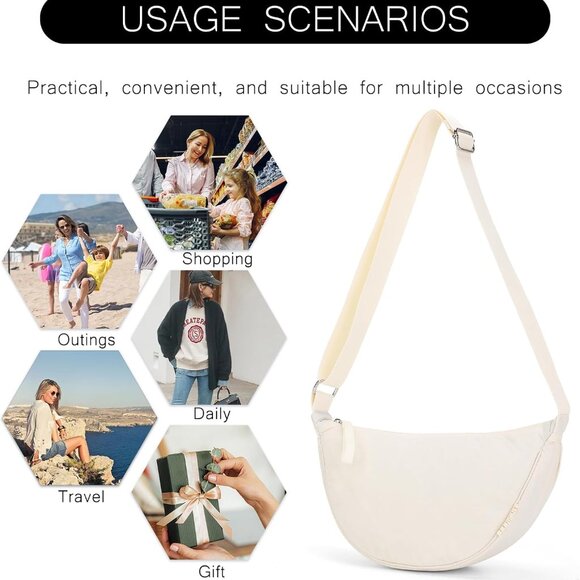 Trendy Waterproof Nylon Crescent Crossbody Bag for Unisex | Compact & Stylish - Picture 7 of 9